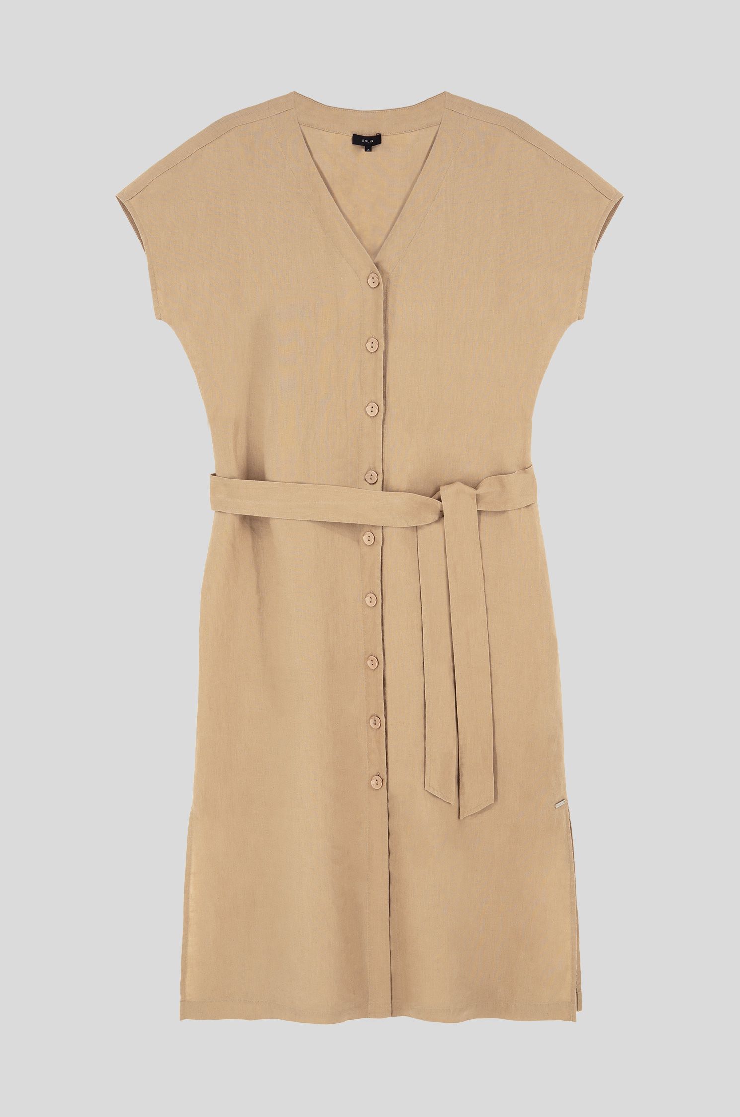 Lniana sukienka midi z paskiem Solar Obraz 3