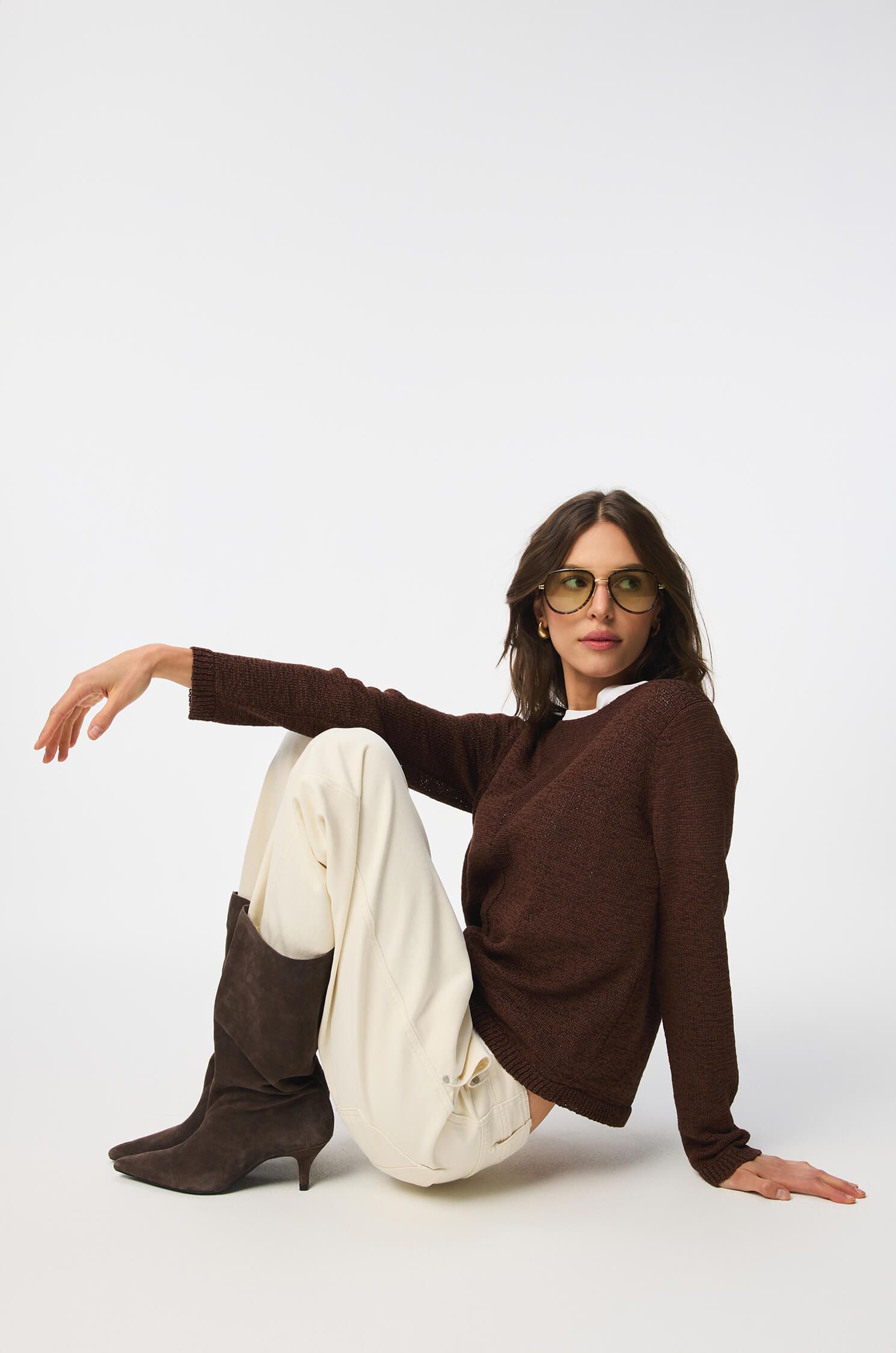 Brązowy sweter z ozdobnym ściegiem Solar Obraz 1