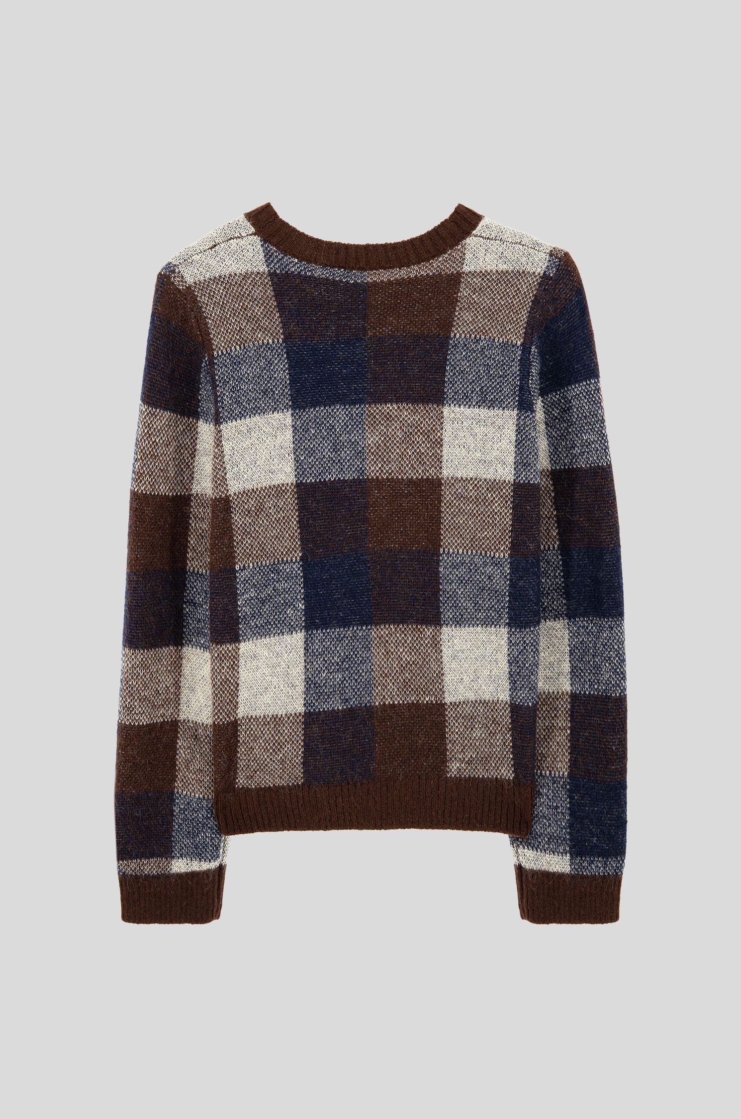 Sweter w kratę z wełną i moherem Solar Obraz 3