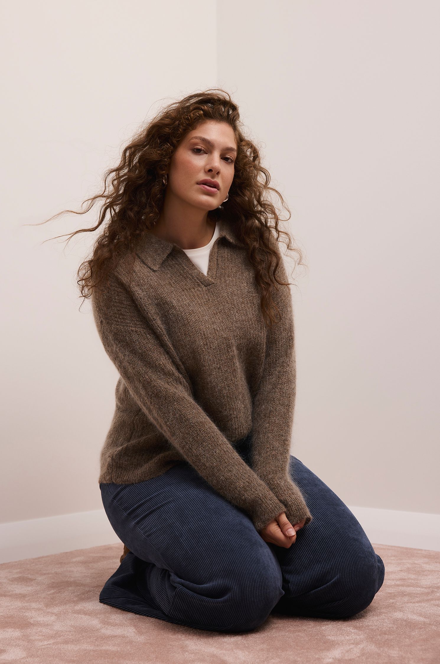Sweter w stylu polo z wełną i moherem Solar Obraz 2