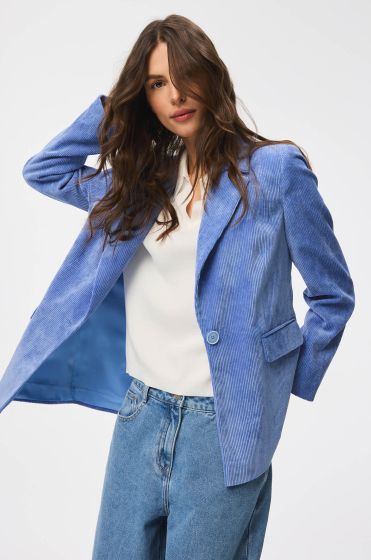 Błękitna marynarka ze sztruksowego materiału