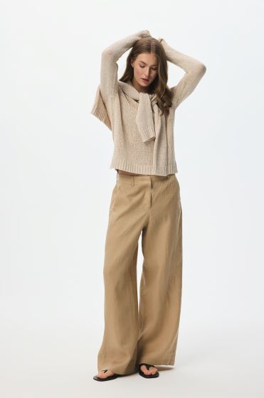 Lniane spodnie z szeroką nogawką