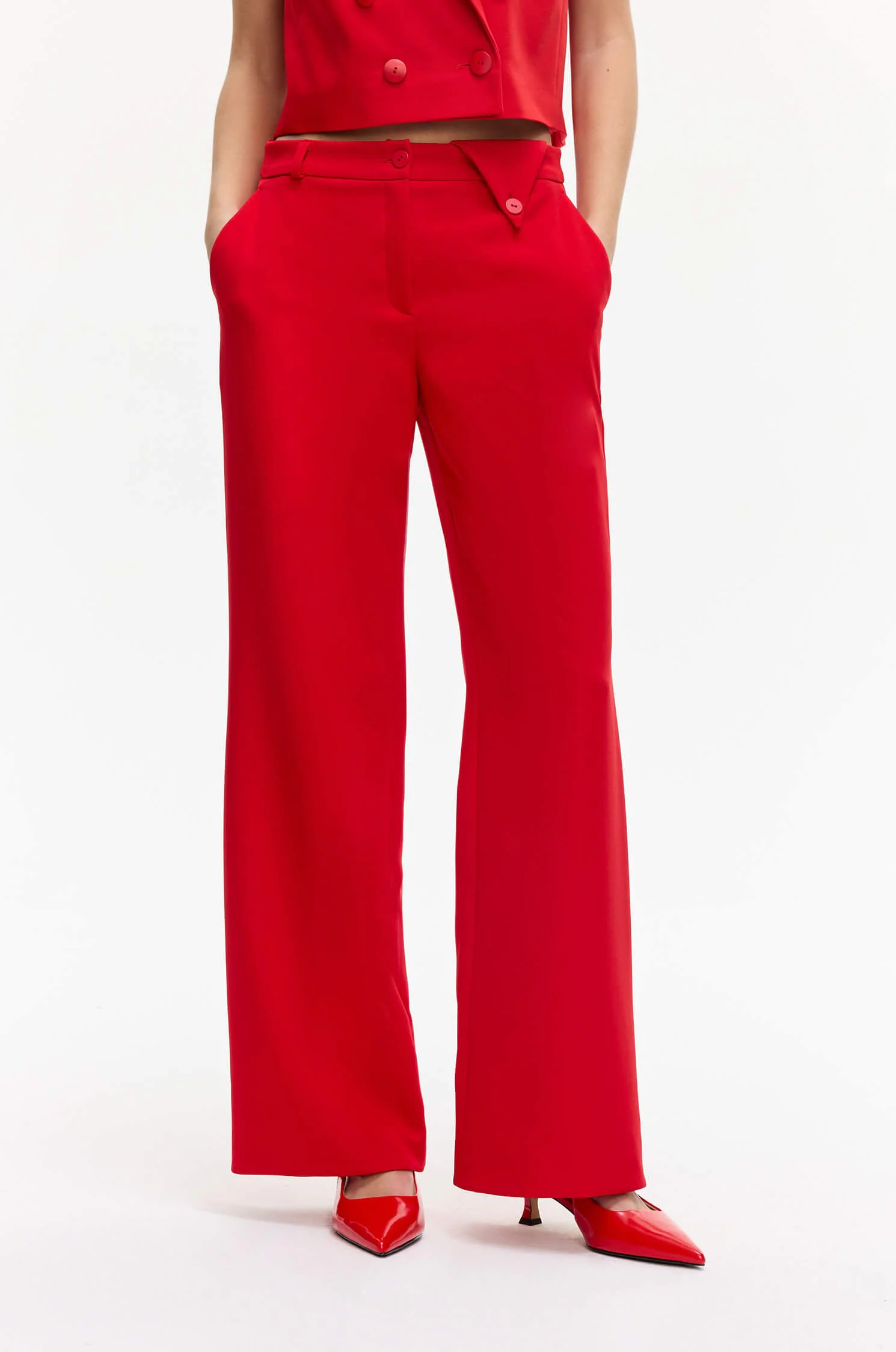 Czerwone spodnie typu wide leg Solar Obraz 2