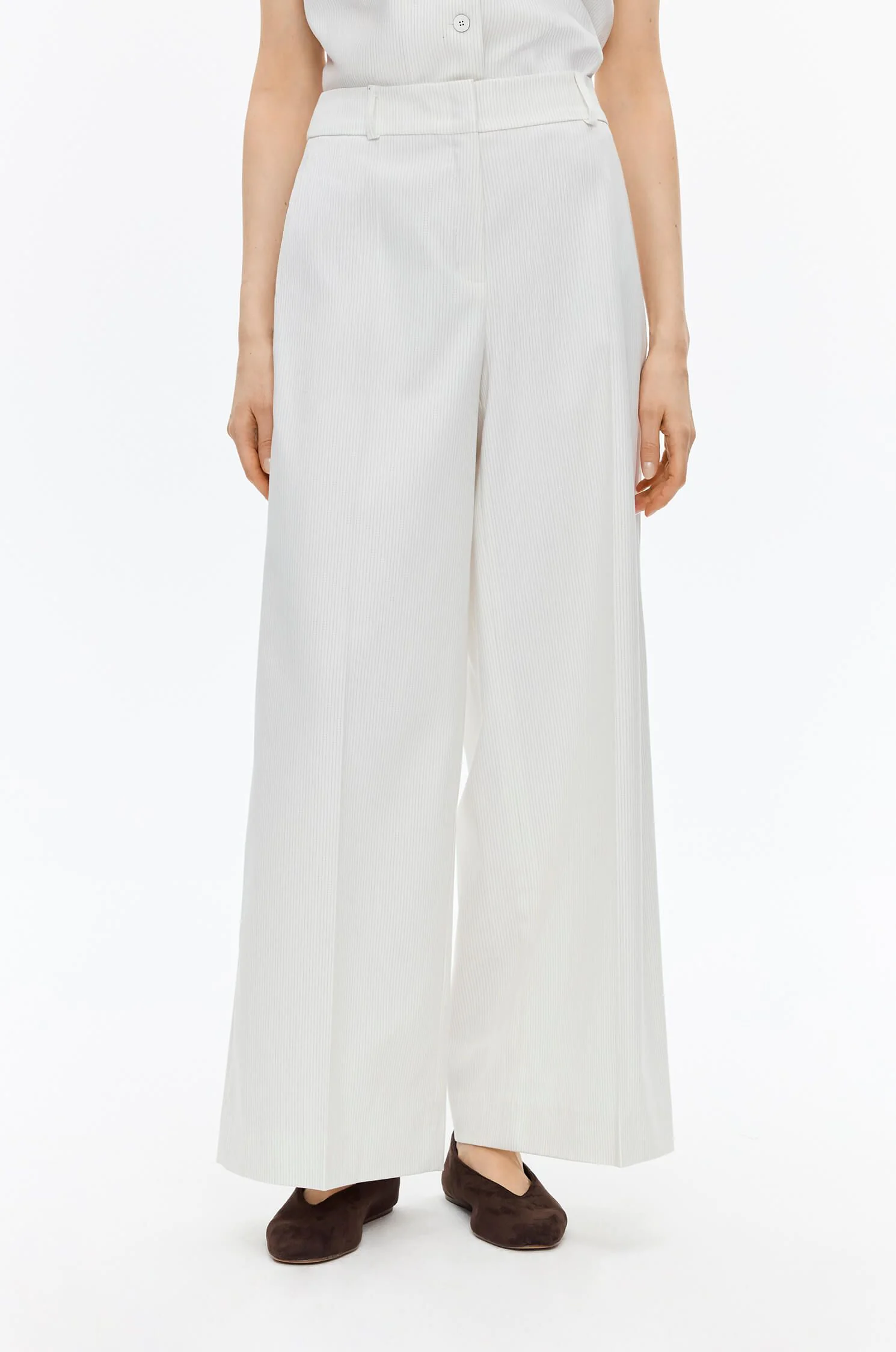 Prążkowane spodnie wide leg Solar Obraz 2