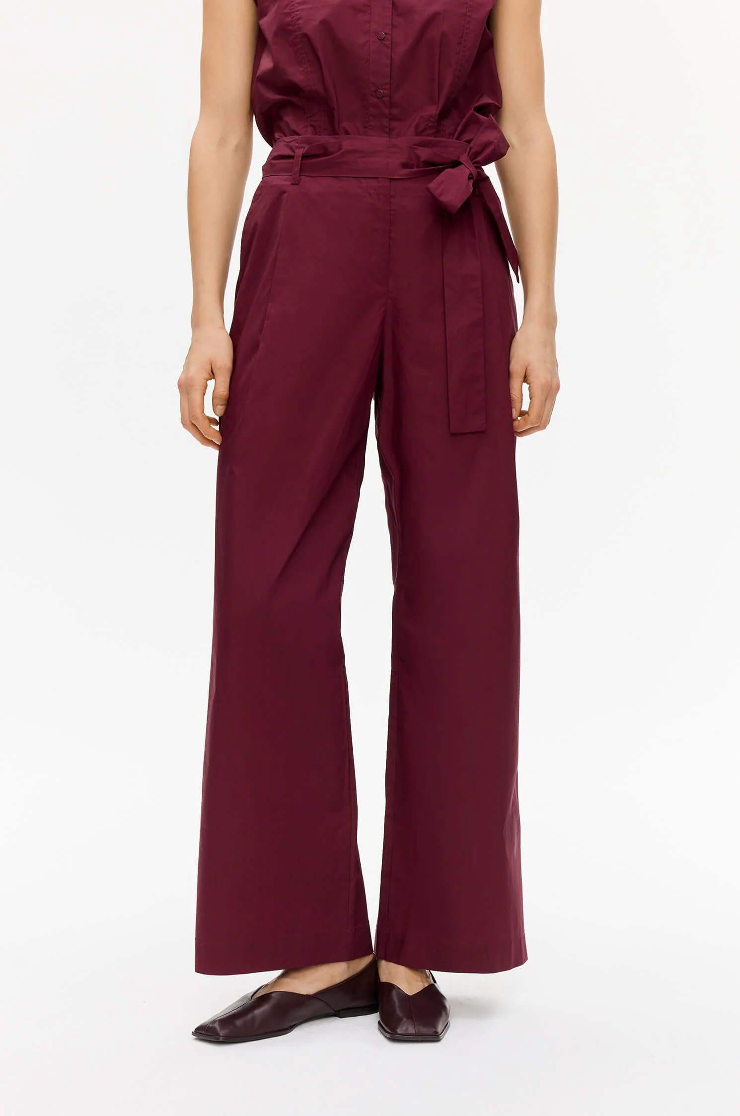 Spodnie wide leg w kolorze marsala Solar Obraz 2