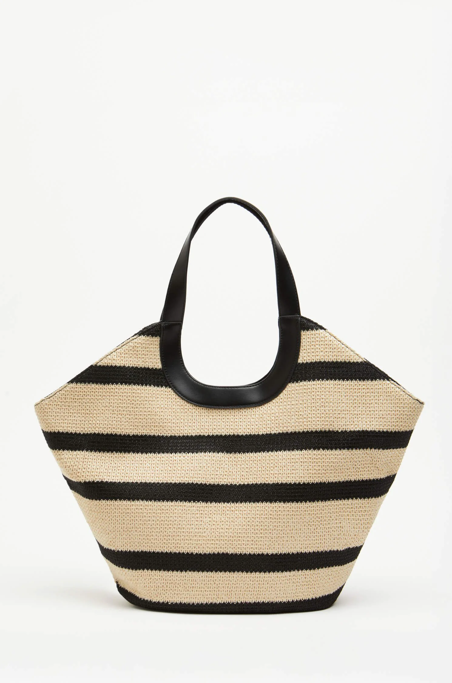 Beżowa torba typu shopper w czarne pasy Solar Obraz 3
