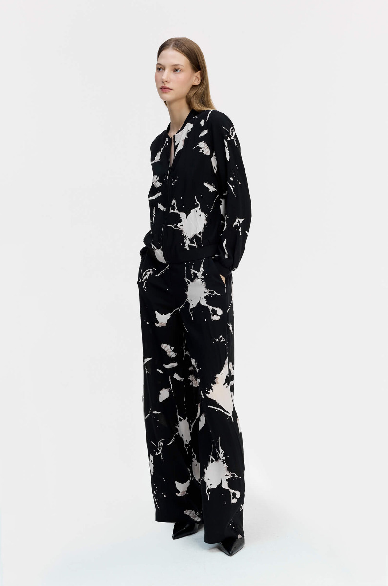 Wiskozowe spodnie wide leg z printem