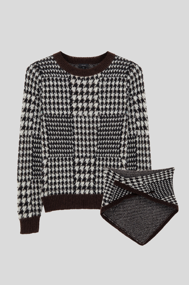 Sweter w pepitkę z wełną i moherem