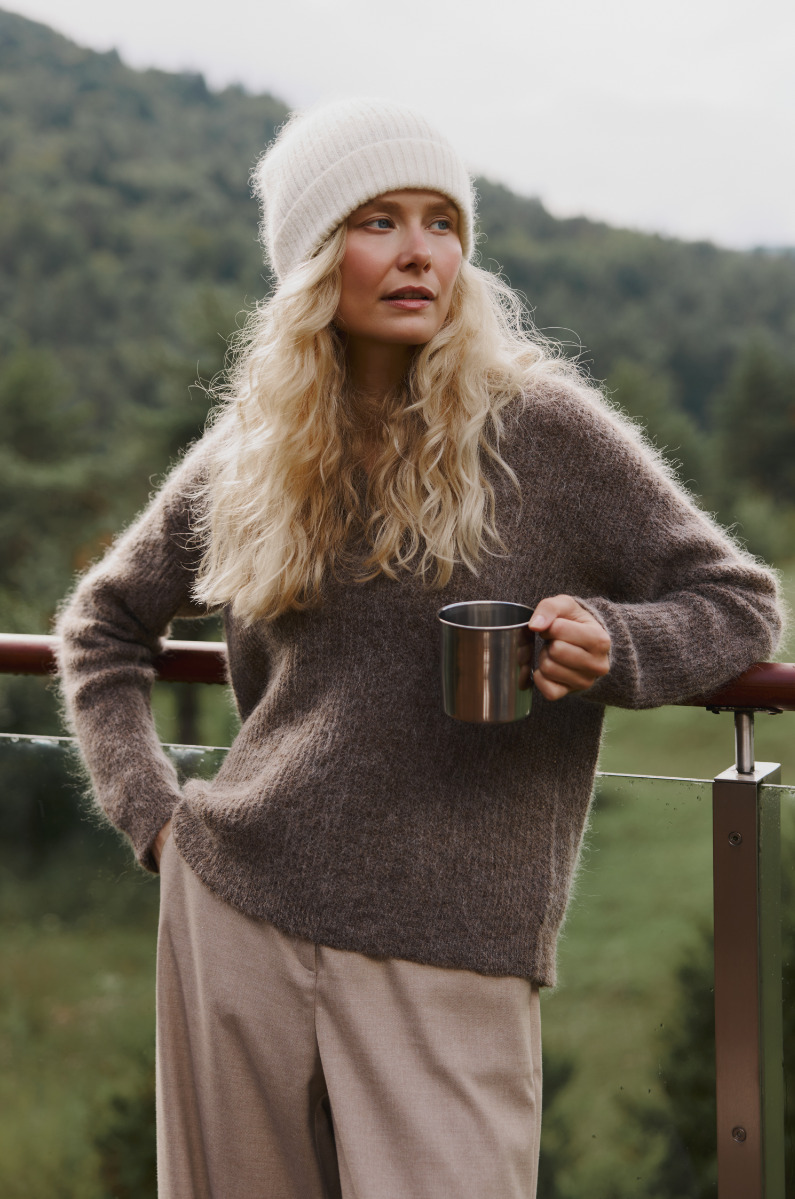 Sweter w stylu polo z wełną i moherem