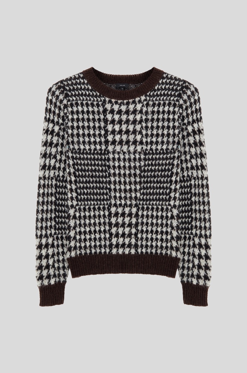 Sweter w pepitkę z wełną i moherem